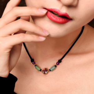 Vintage Green Jade Necklace Purple Crystal Necklace - Zealer