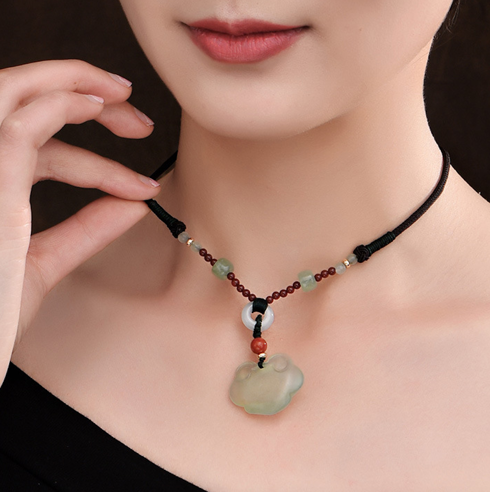 Vintage Green Jade Necklace Lucky Cloud Necklace - Zealer