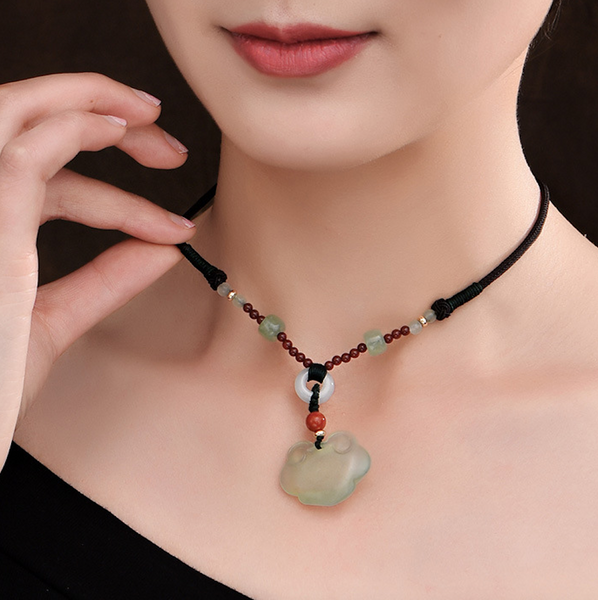 Vintage Green Jade Necklace Lucky Cloud Necklace