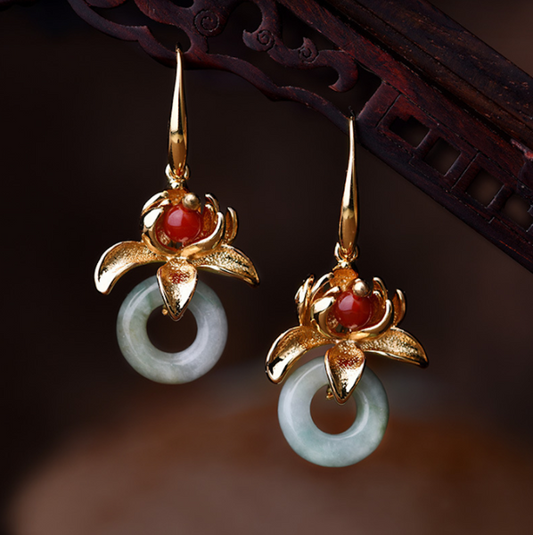 Vintage Jade Earrings Circle Short Dangle Earrings