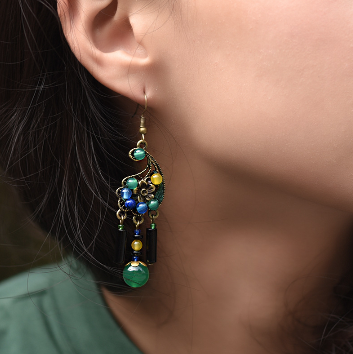 Vintage Jade Beads Earrings Long Tassel Dangle Earrings - Zealer