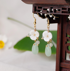 Vintage Green Glaze Earrings Flower Short Dangle Earrings - Zealer