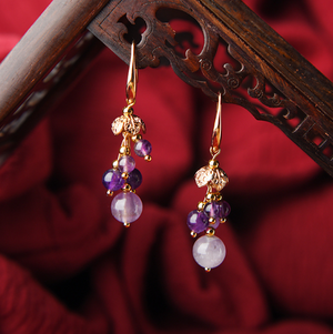 Vintage Purple Crystal Earrings Grapes Short Dangle Earrings - Zealer