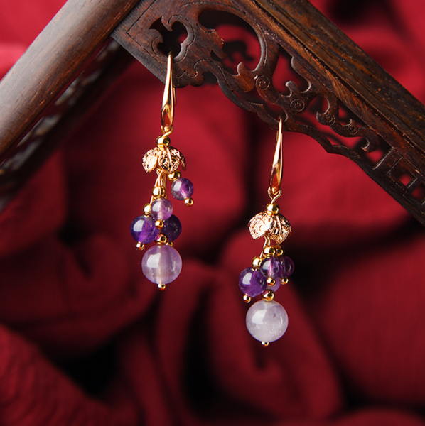 Vintage Purple Crystal Earrings Grapes Short Dangle Earrings