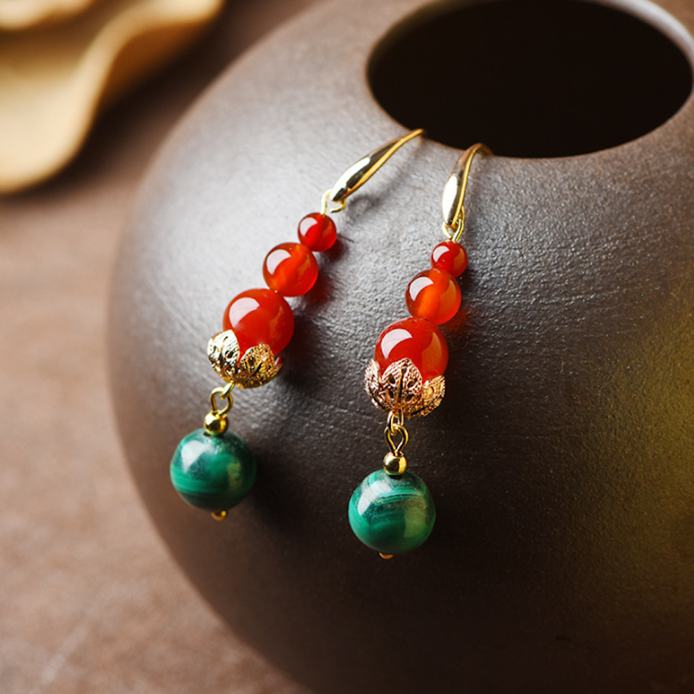 Vintage Red Agate Earrings Beads Long Dangle Earrings - Zealer