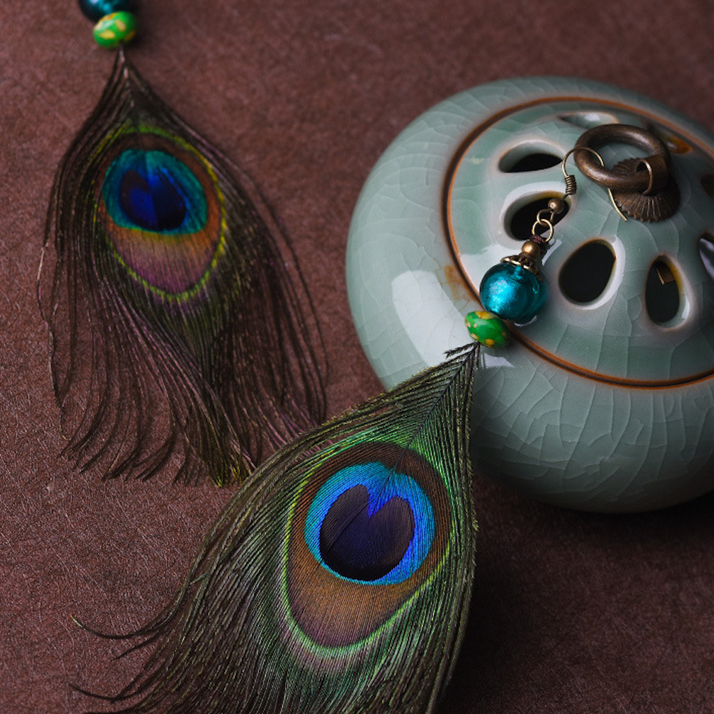Vintage Peacock Earrings Long Tassel Dangle Earrings - Zealer