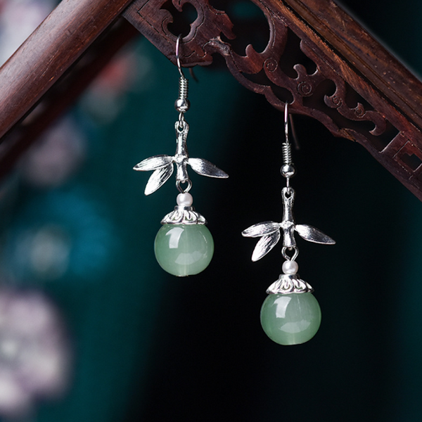 Vintage Green Glaze Earrings Minimalist Short Dangle Earrings