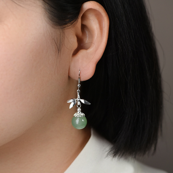 Vintage Green Glaze Earrings Minimalist Short Dangle Earrings