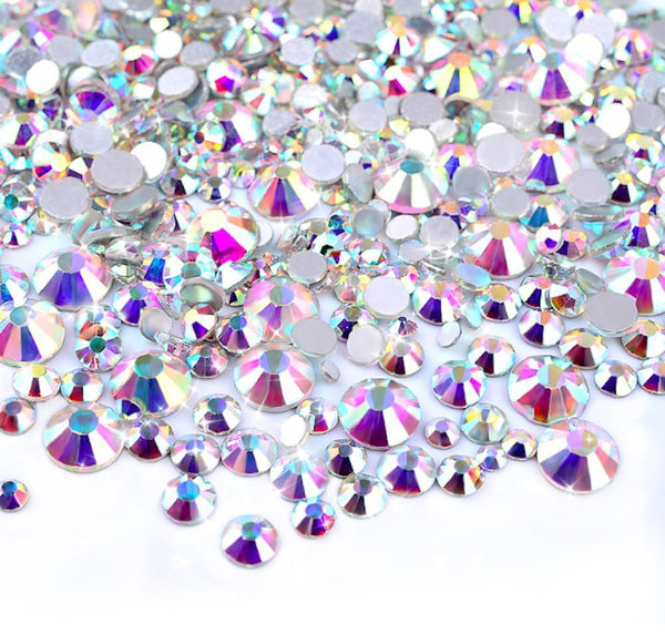 450 pcs 2mm - 6mm Resin Crystal AB round Nail Art Mixed Flatbacks Rhinestones Gems Mix SIZE ~ M1 - 30 [By Zealer]