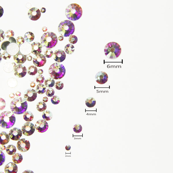 450 pcs 2mm - 6mm Resin Crystal AB round Nail Art Mixed Flatbacks Rhinestones Gems Mix SIZE ~ M1 - 30 [By Zealer]