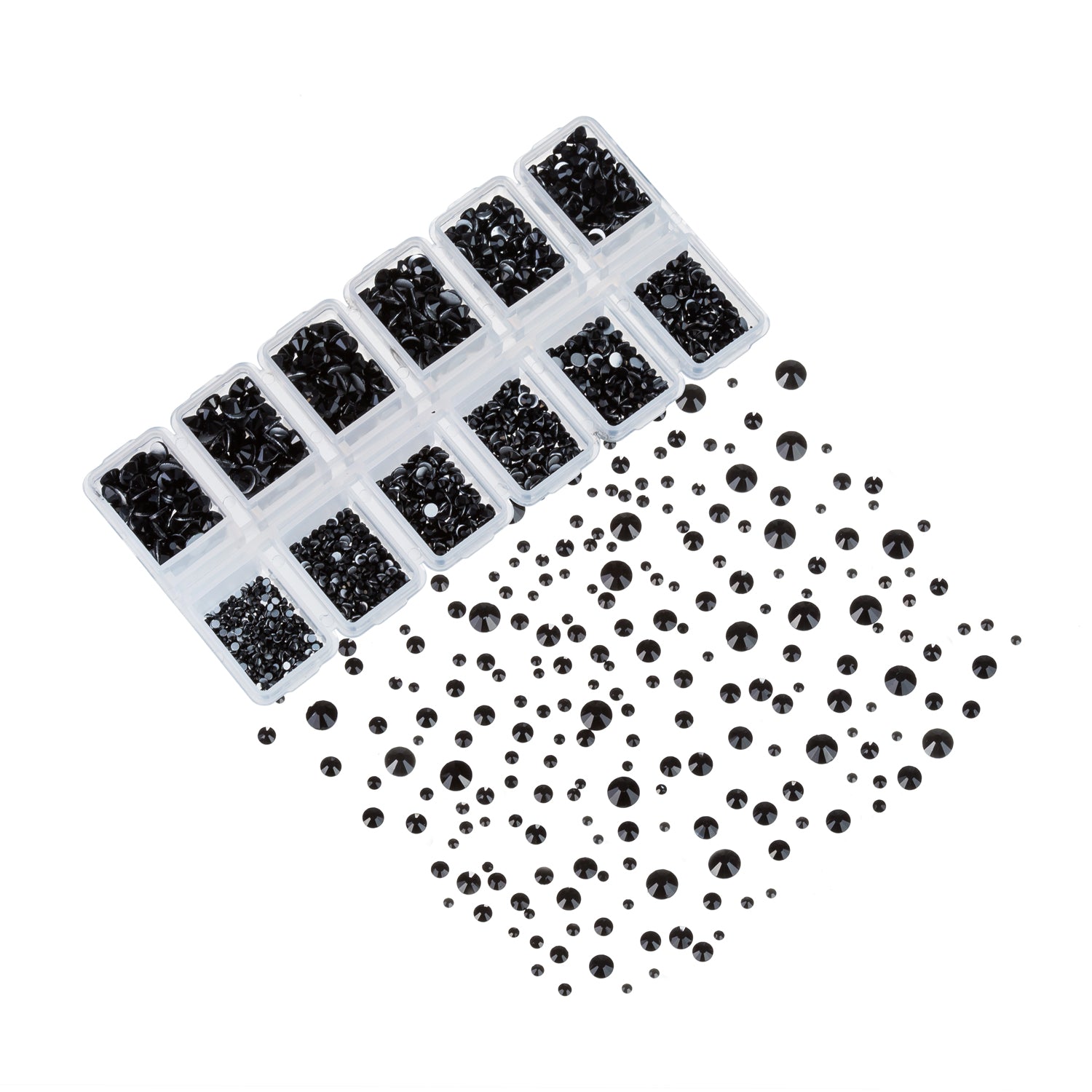 Zealer 1800pcs Crystals Black Nail Art Rhinestones Round Beads Top Grade Flatback Glass Charms Gems Stones for Nails Decoration Crafts Eye Makeup Clothes Shoes 300pcs Each (Mix SS3 6 10 12 16 20) - Zealer