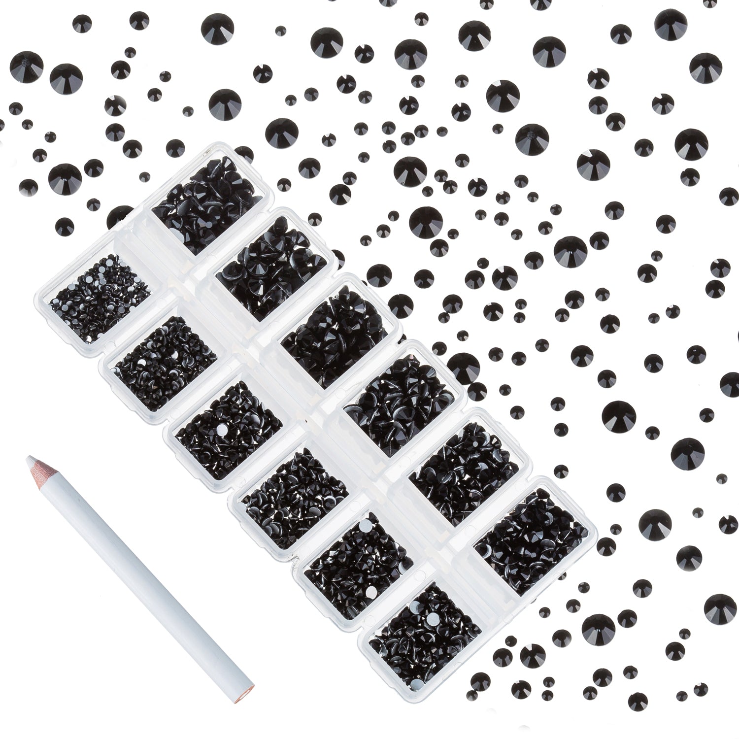 Zealer 1800pcs Crystals Black Nail Art Rhinestones Round Beads Top Grade Flatback Glass Charms Gems Stones for Nails Decoration Crafts Eye Makeup Clothes Shoes 300pcs Each (Mix SS3 6 10 12 16 20) - Zealer