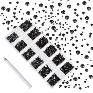 Zealer 1800pcs Crystals Black Nail Art Rhinestones Round Beads Top Grade Flatback Glass Charms Gems Stones for Nails Decoration Crafts Eye Makeup Clothes Shoes 300pcs Each (Mix SS3 6 10 12 16 20)